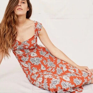 Christy Dawn Layla Dress Rust Peony Floral Midi Cottagecore S